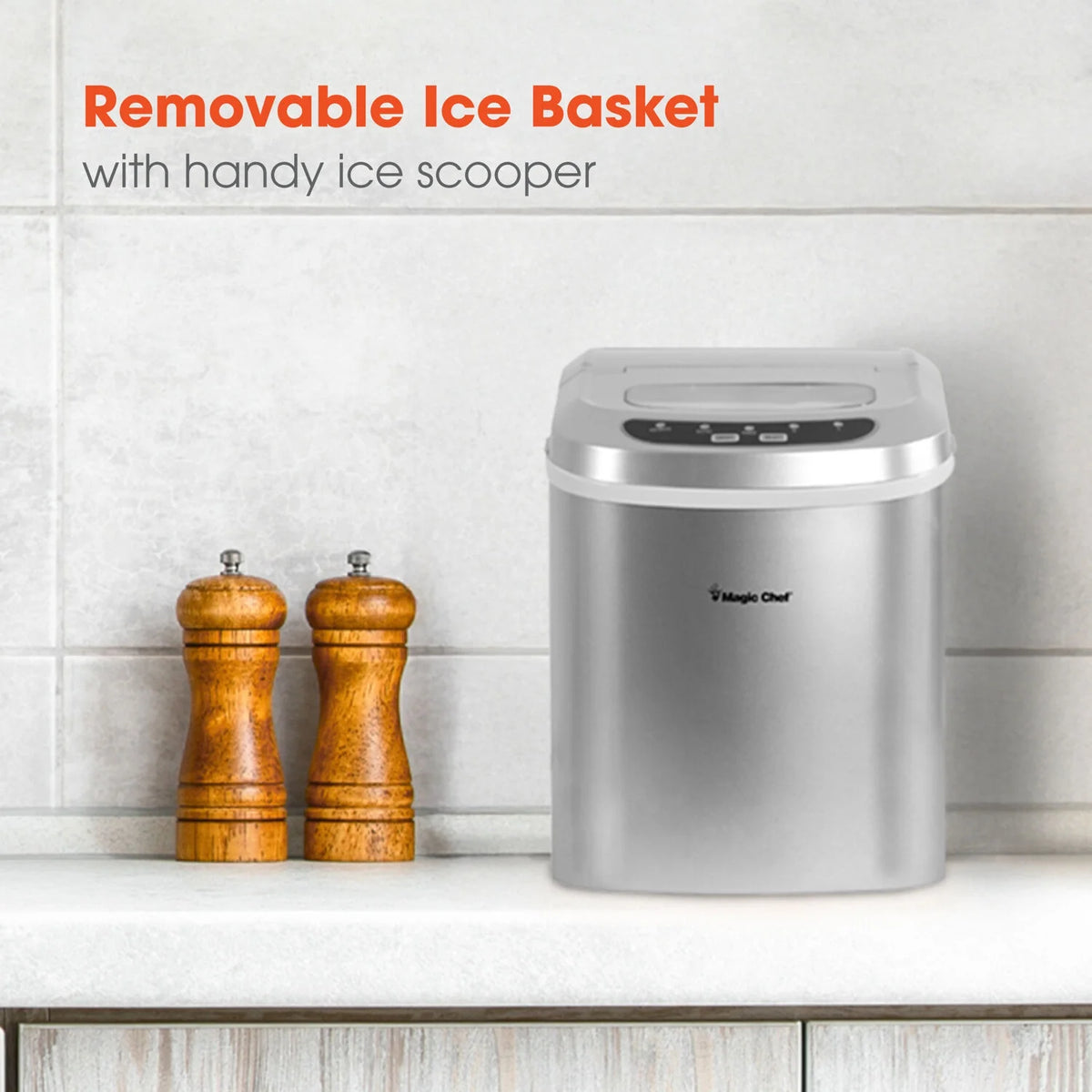 Magic Chef Brand - New Model MCIM22SV 27 lb. Capacity Portable Ice Maker (Silver) Bullet Ice Cubes