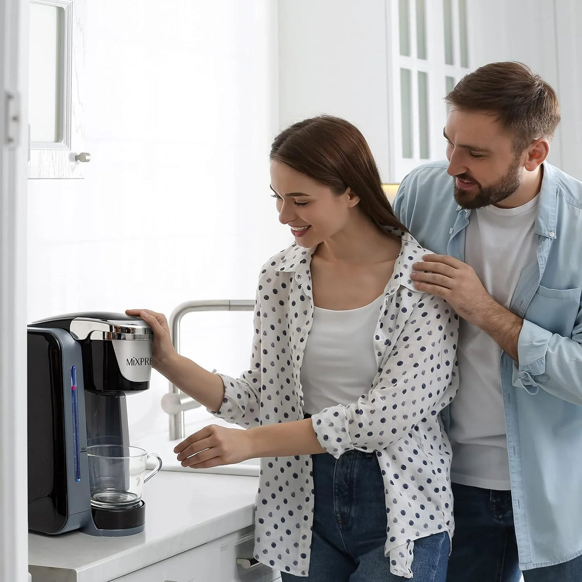 Mixpresso Single Cup Coffee Maker Compatible With 1.0 & 2.0 Single Cup Pods, Removable 45oz Water Tank, Quick Brewing with Auto Shut-Off, One Touch Function (Red/Black)