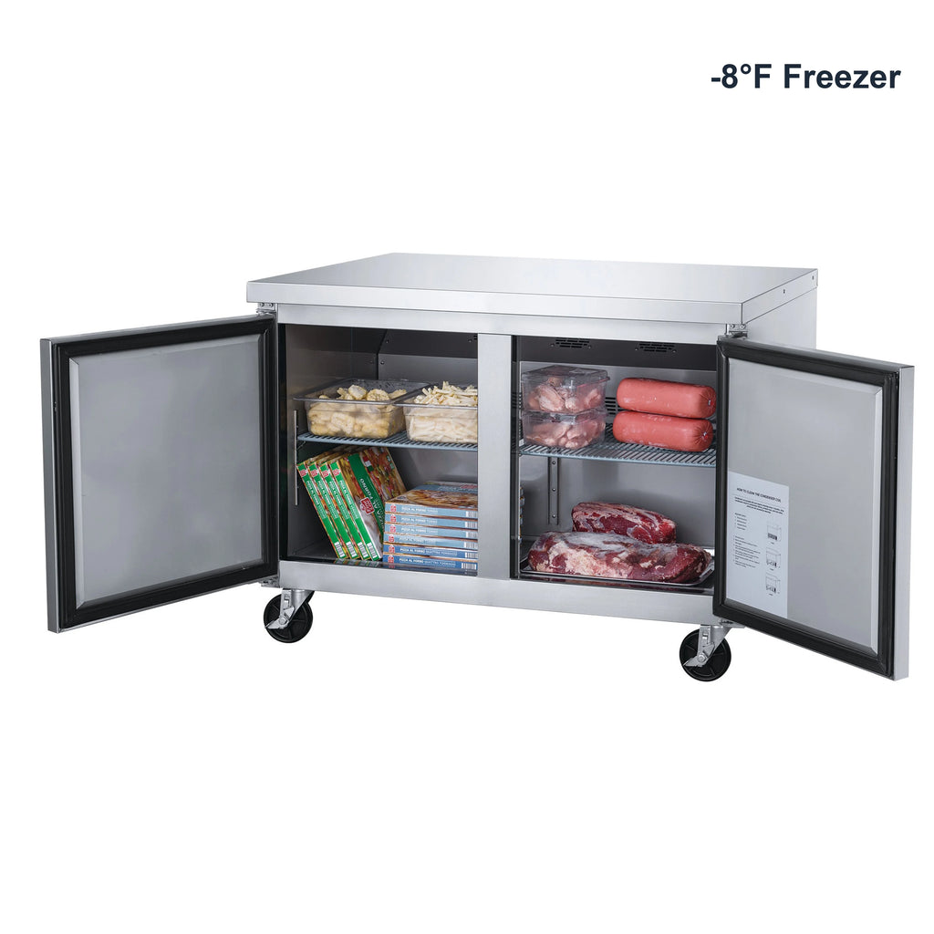 NSF 48 in. 2-Door Undercounter Freezer 13 Cu. Ft. Worktop Commercial Freezer in Stainless Steel ETL