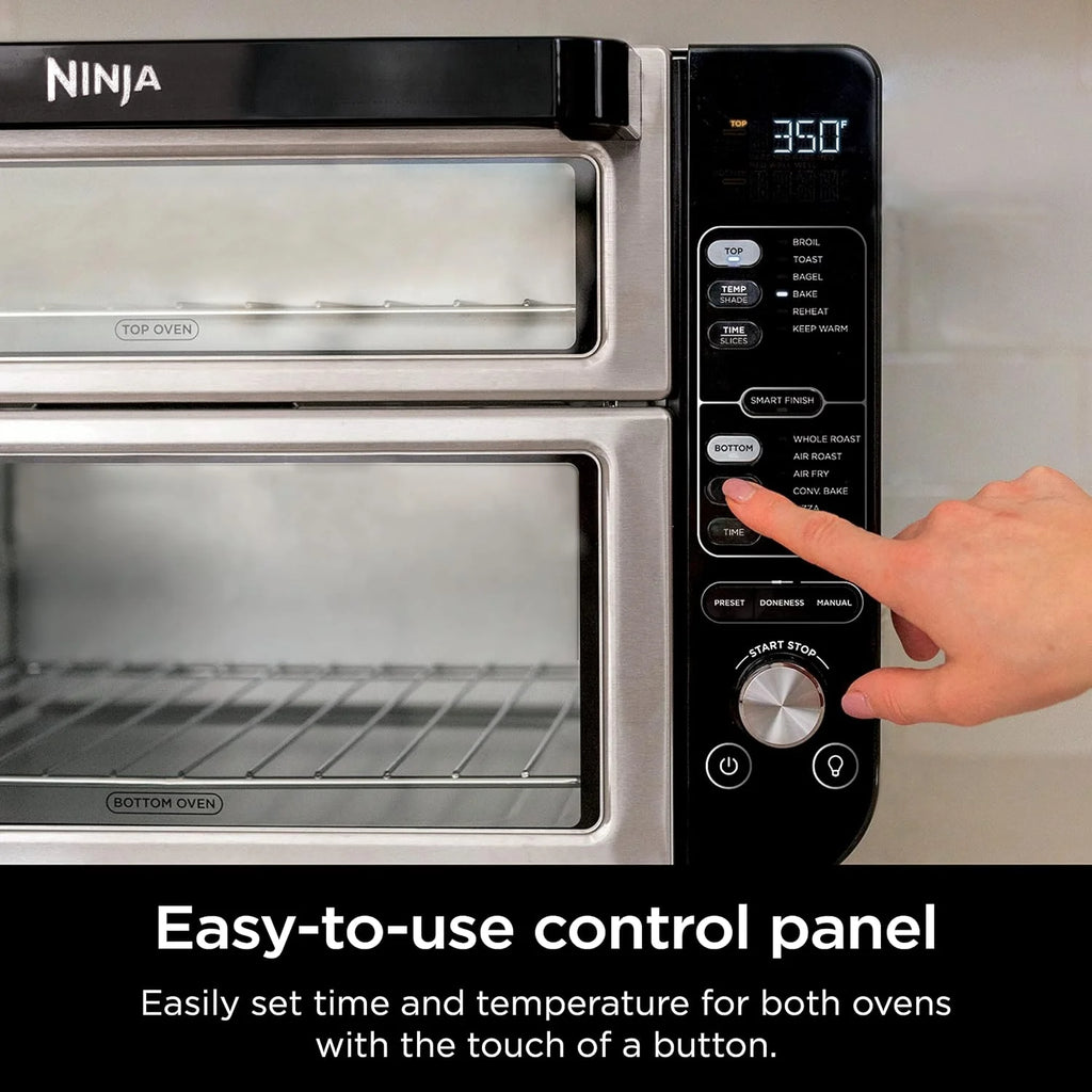Restored Ninja DCT401 12-in-1 Double Oven with FlexDoor, FlavorSeal & Smart Finish, Rapid Top Convection, Air Fry Bottom , Bake, Roast, Toast, Air Fry, Stainless Steel (Refurbished)