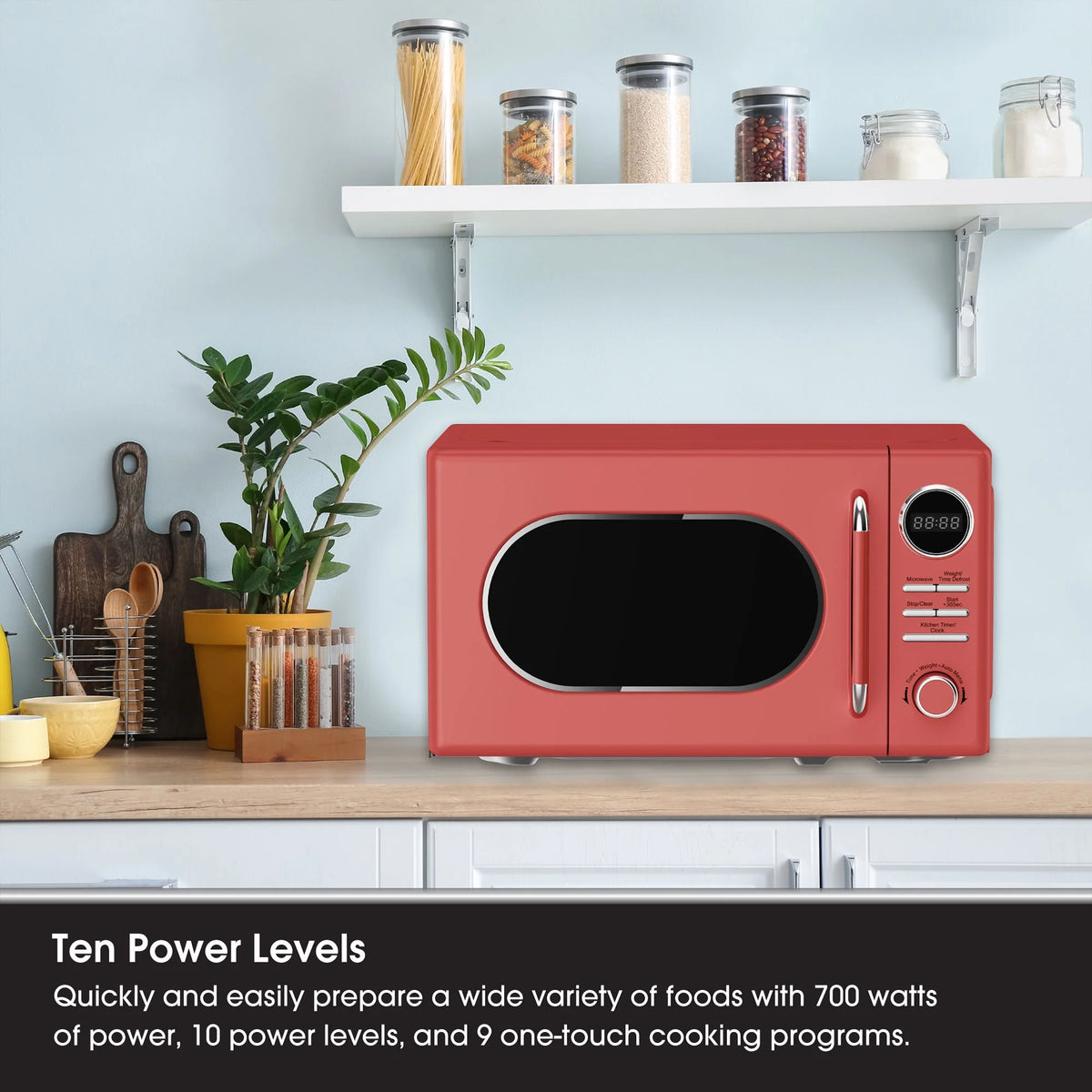 Magic Chef 0.7 Cubic Feet 700 Watt Classic Retro Countertop Microwave, Red