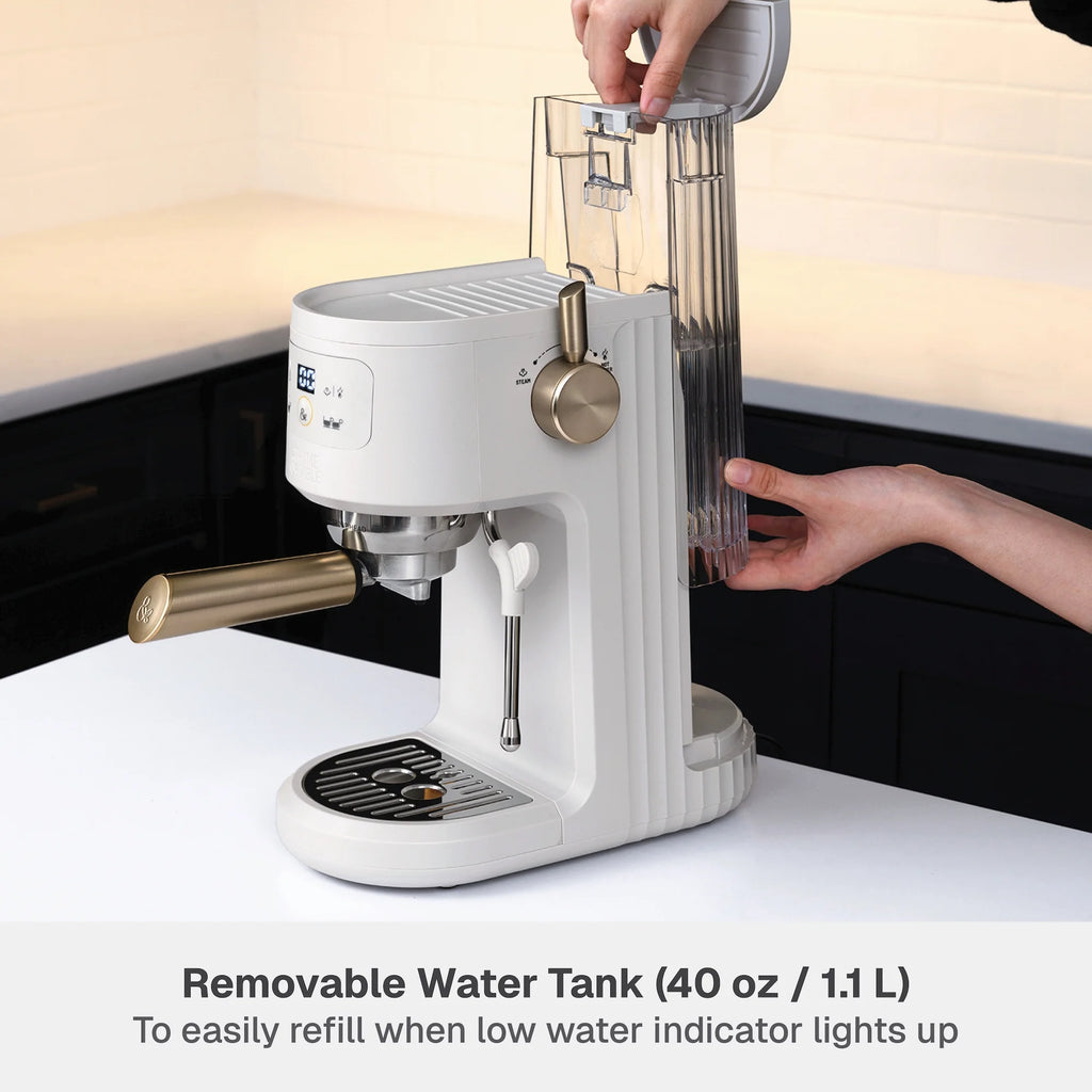 Thyme & Table Barista Mini Espresso Machine with 15-Bar Pressure and Steam Wand, Sand White