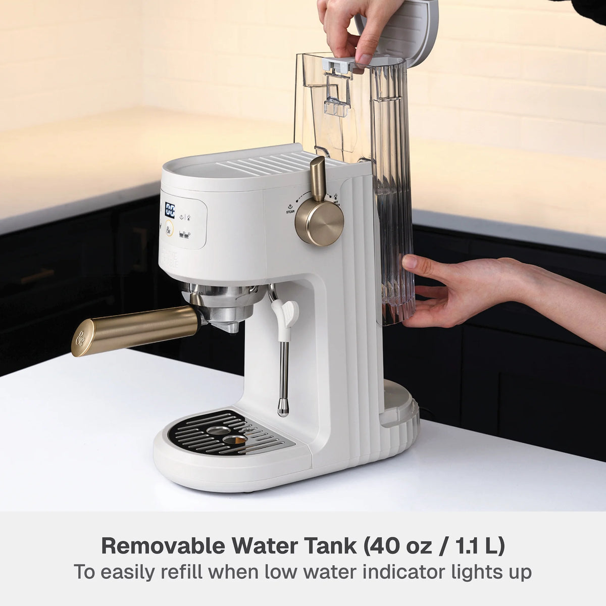 Thyme & Table Barista Mini Espresso Machine with 15-Bar Pressure and Steam Wand, Sand White