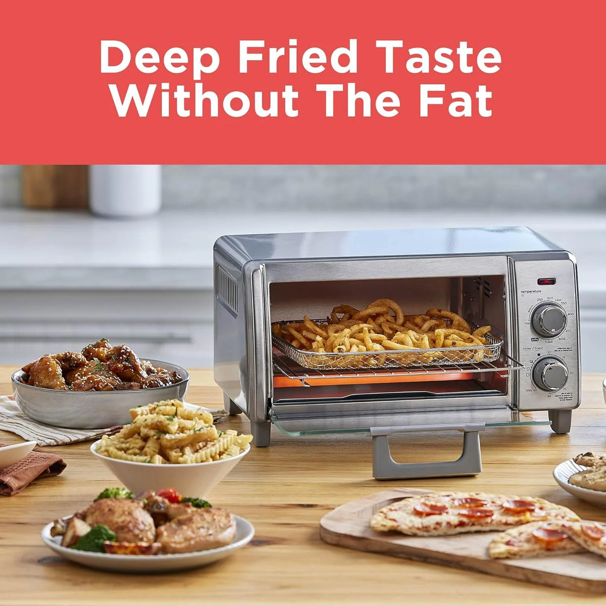 Crisp 'N Bake Air Fry Countertop Convection Toaster Oven, Medium Capacity, 4-Slice, 5-in-1, Fits 9�� Pizza, 30-Min Timer, Bake, Broil, Air Fry, Toast, Keep Warm, Stainless