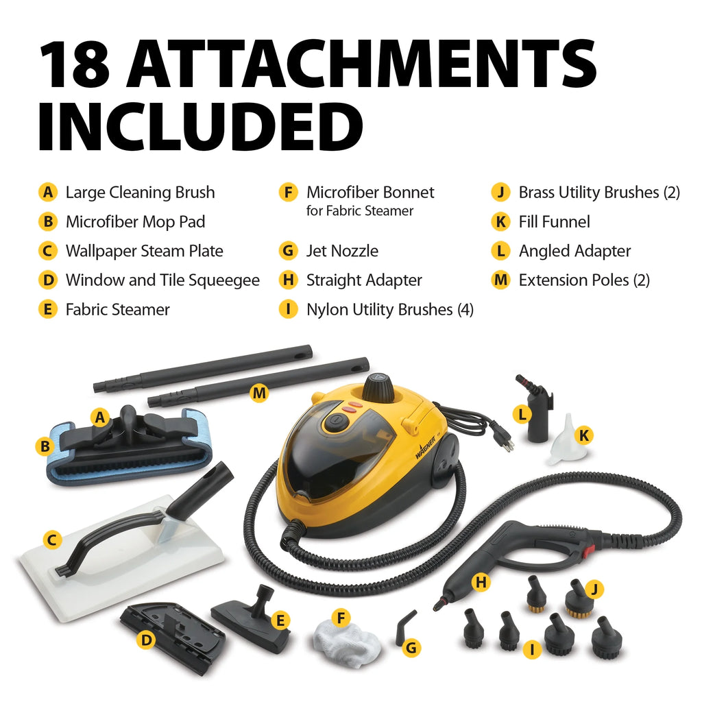 Wagner Steam Cleaner and Mop for Multi-Surface Projects, 18pc Accessory Set, 915e On-Demand Power Steamer