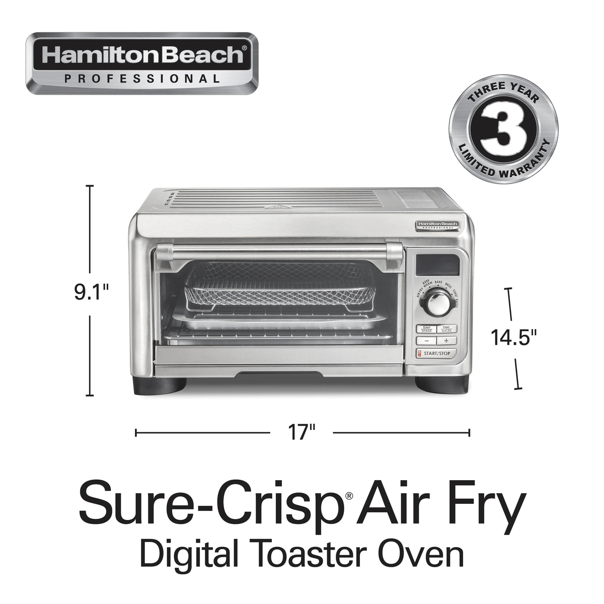 Hamilton Beach Professional Sure-Crisp Air Fryer Toaster Oven Combo with 6-in-1 Functionality, Stainless Steel