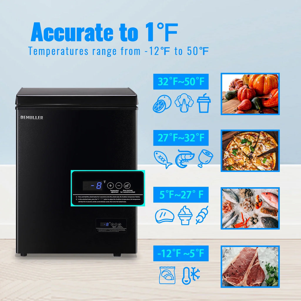 DEMULLER Deep Chest Freezer with 2 Removable Baskets Compact Mini Deep Freezers Stay-Open Lid White