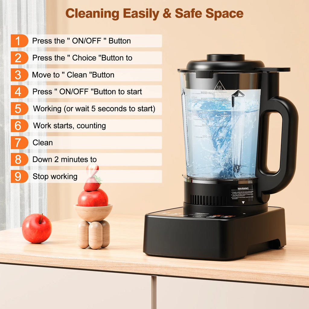 PRASKY Countertop Blender with Heating, 53oz Glass Jar, Nut Milk Maker, Homemade Soy, Soup, Ice, Multifunction Blender for Kitchen with Portable Metal Insulated Cup (Black)