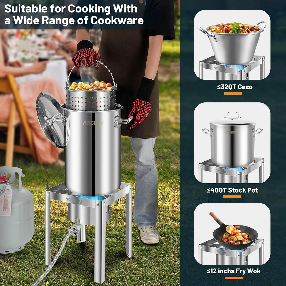 30QT Stainless Steel Turkey Fryer&Seafood Boil Pot with 55,000BTU Propane Burner for Outdoor Cooking of Turkey,Crab,Lobster and Shrimp