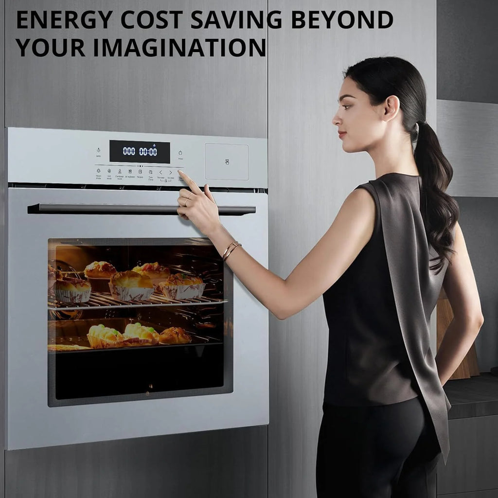 Garvee 24" Single Wall Oven, 2.5 Cu.ft Built-in Electric Wall Oven with 10 Cooking Functions, Stainless Steel Convection Wall Oven w/LED Touch Control, Safety Lock, 3000W, 240V, Silver