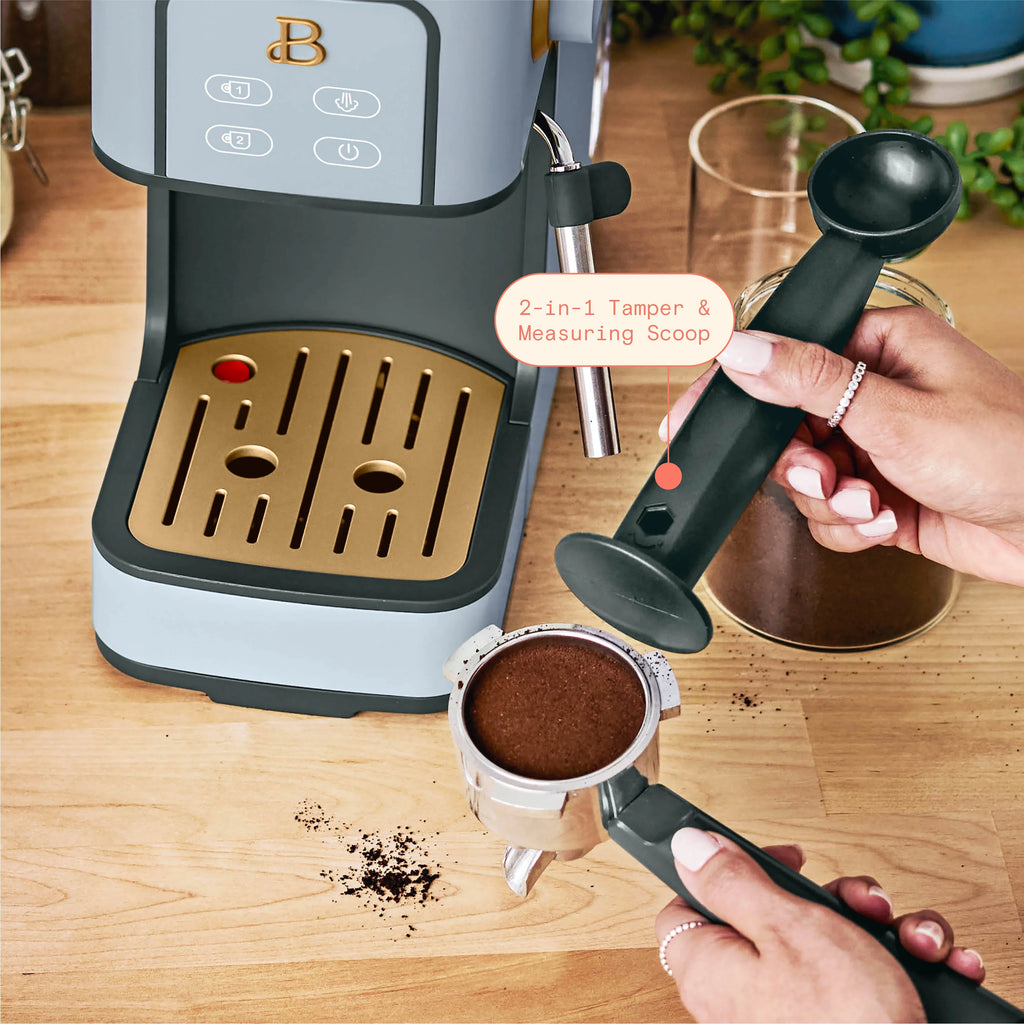 Beautiful Slim Espresso Machine with 20-Bar Pressure, Black Sesame by Drew Barrymore