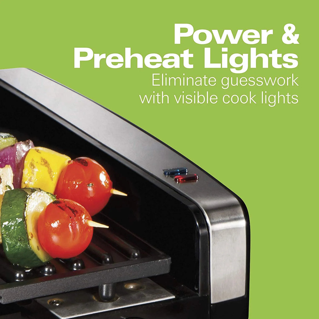 Hamilton Beach Electric Indoor Searing Grill Removable Easy-to-Clean Nonstick Plate, 6-Serving, Extra-Large Drip Tray, Stainless Steel (25360)