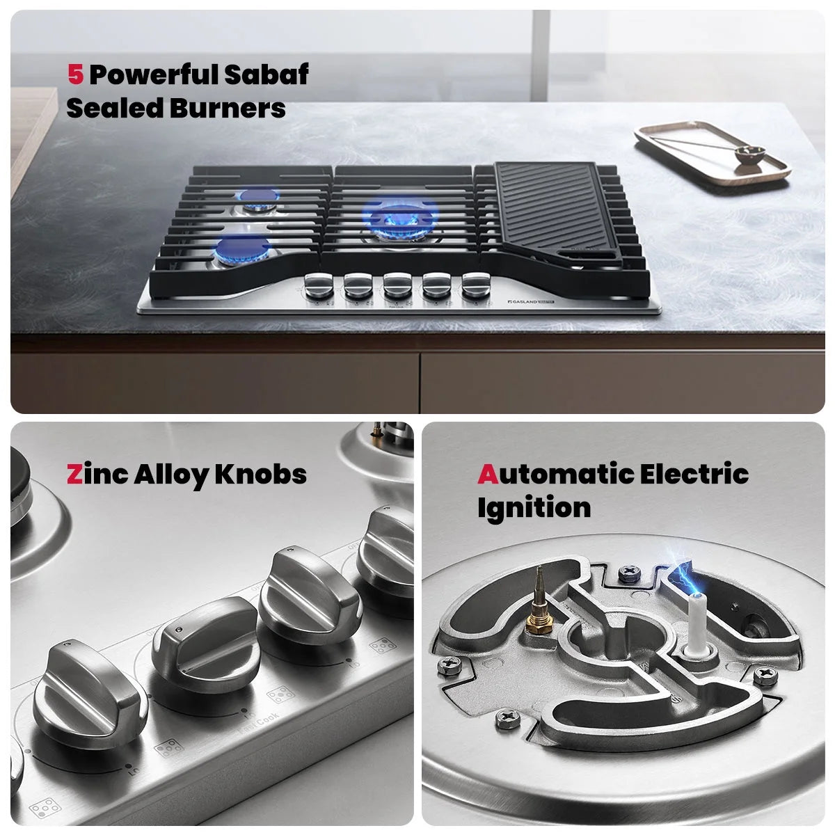 GASLAND Master Series 36 Inch Gas Cooktop with Griddle PRO GH3905SS1FC with 5 Burners,CSA certified,120V Plug-in, NG/LPG Convertible