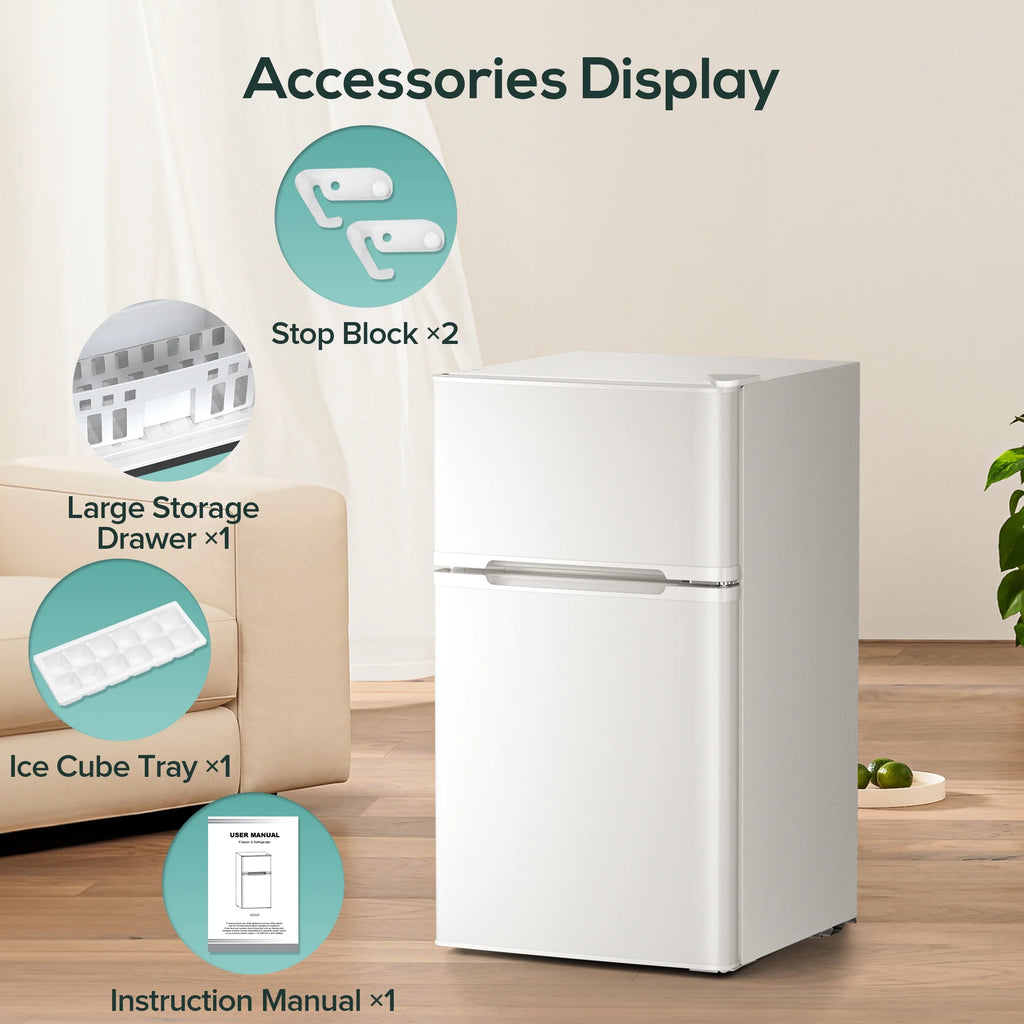Auseo 3.1 Cu.Ft Double Door Mini Fridge with Freezer, Compact Retro Refrigerator for Dorm, Office, Bar, Bedroom, Black