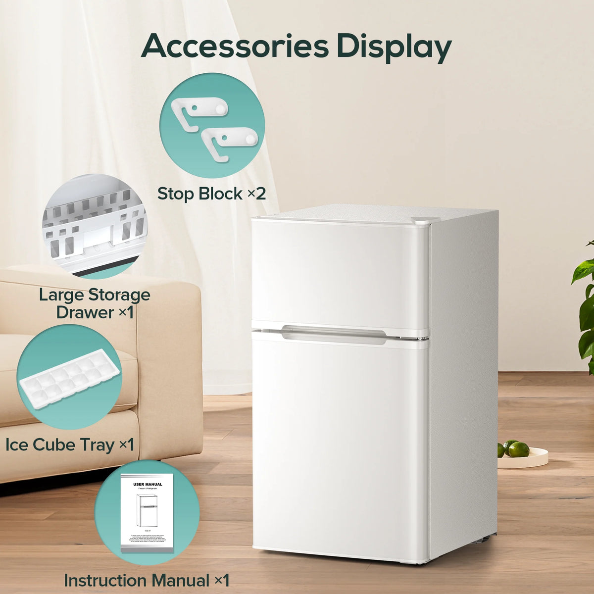 Auseo 3.1 Cu.Ft Double Door Mini Fridge with Freezer, Compact Retro Refrigerator for Dorm, Office, Bar, Bedroom, Black