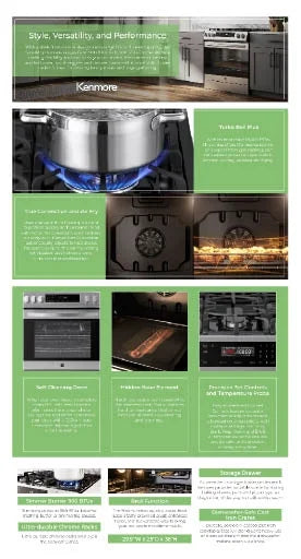 Kenmore 22-76853 5.6 cu. ft. Front-Control 5 Burner True Convection Gas Range with Oven, Large Window, Three Oven Racks, Dishwasher Safe Cast Iron Grates