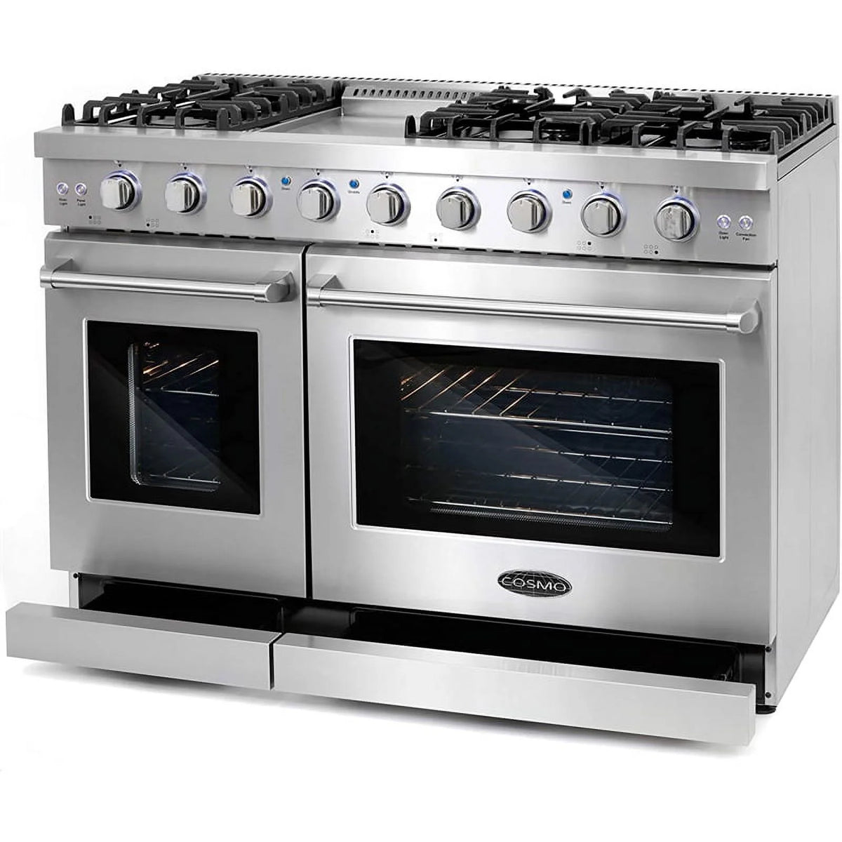 48" Freestanding Double Oven Gas Range, 6 Sealed Gas Burners, Convection Oven