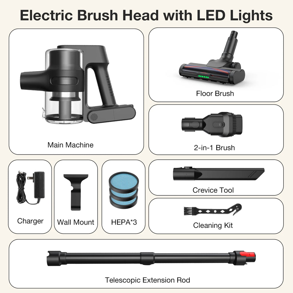 MOOSOO Cordless Vacuum with Brushless Motor, 60 mins max runtime, Stick Vacuum for Hard Floor Carpet Pet Hair