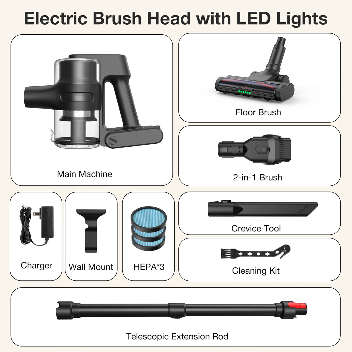 MOOSOO Cordless Vacuum with Brushless Motor, 60 mins max runtime, Stick Vacuum for Hard Floor Carpet Pet Hair