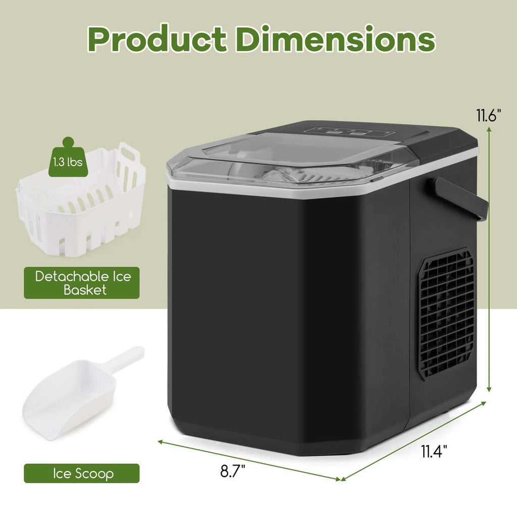 Costway Countertop Ice Maker Portable Ice Making Machine 6-13 Mins 9 Ice 26.5 lbs/24 Hrs Black