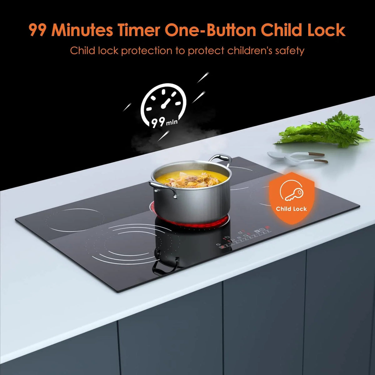 Homtone 30 Inch Electric Cooktop 4 Burners Built-in Electric Stovetop -Timer & Child Safety Lock