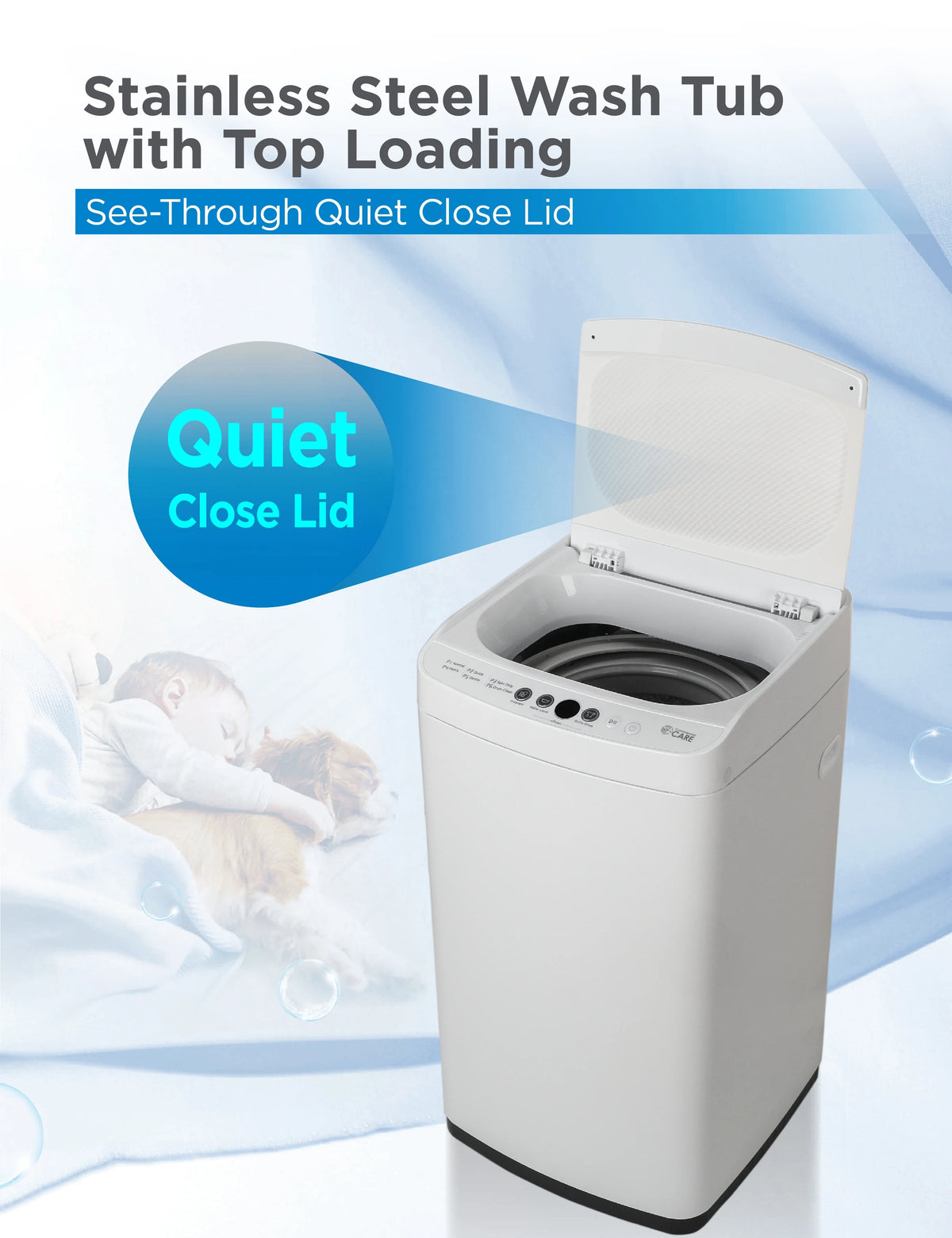 Commercial Care 0.9 Cu. Ft. Portable Washing Machine, Compact Washing Machine with 6 Wash Cycles, White