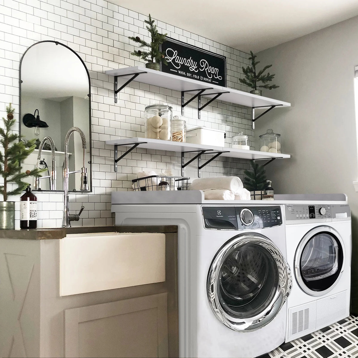 Kaboon Washer Dryer Countertop with Edge Rails, 27.5" x 54", Light Walnut