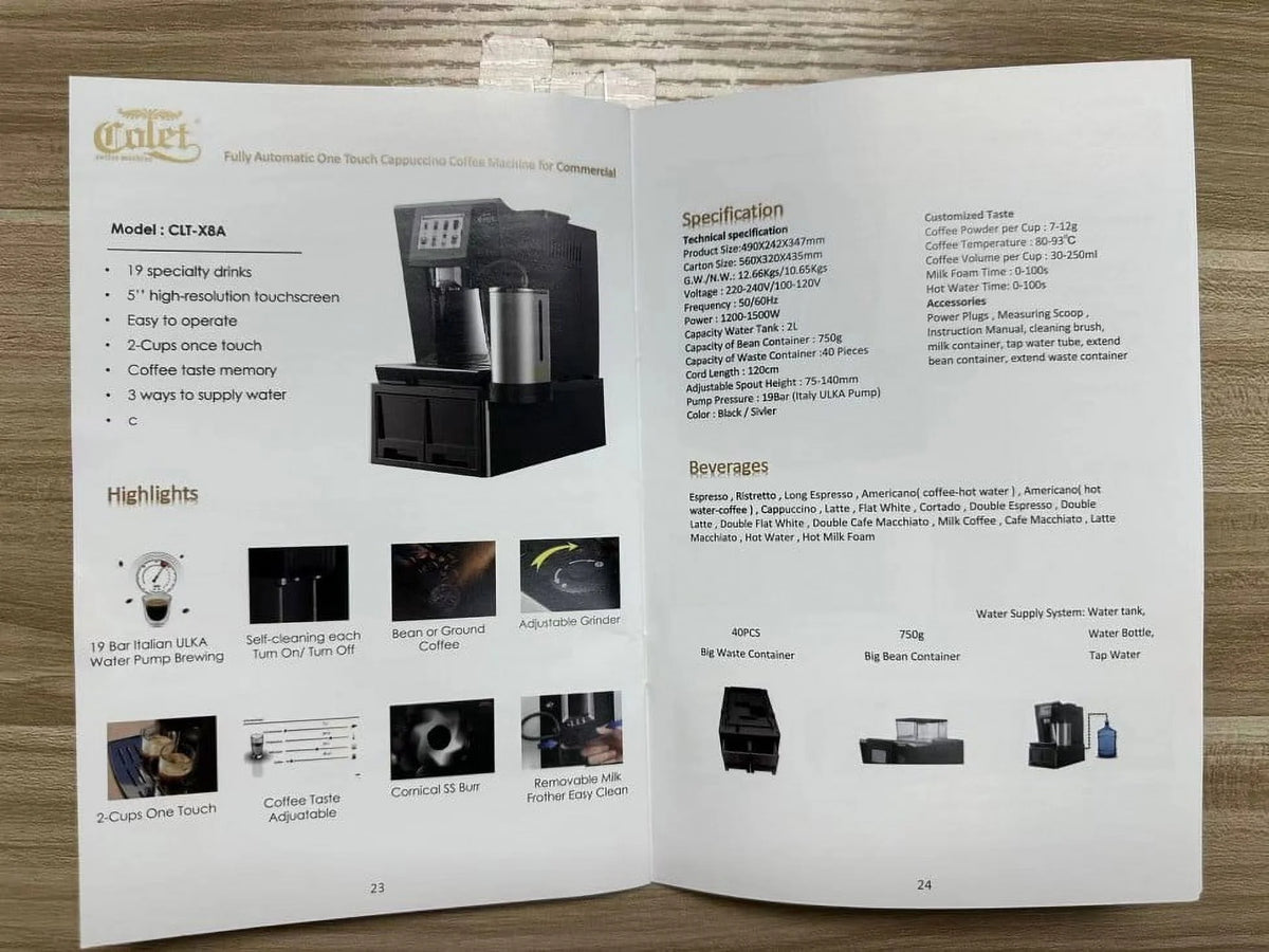 Commercial 20-Cup Black Fully Automatic Espresso Coffee Machine 750g beans container