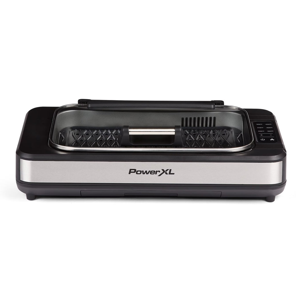 Open Box Power XL Smokeless Grill Elite Plus Indoor Electric Grill with Tempered Glass Lid, Non-Stick, Black