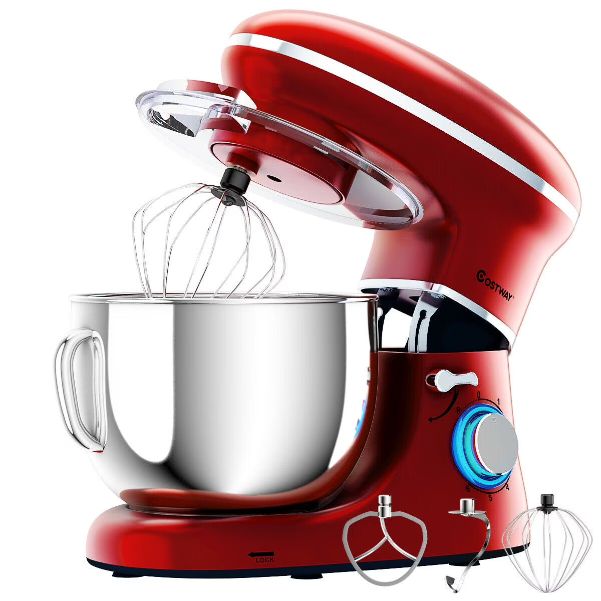 Costway 6.3 QT Tilt-Head Food Stand Mixer 6 Speed 660W wIth Dough Hook, Whisk & Beater Black