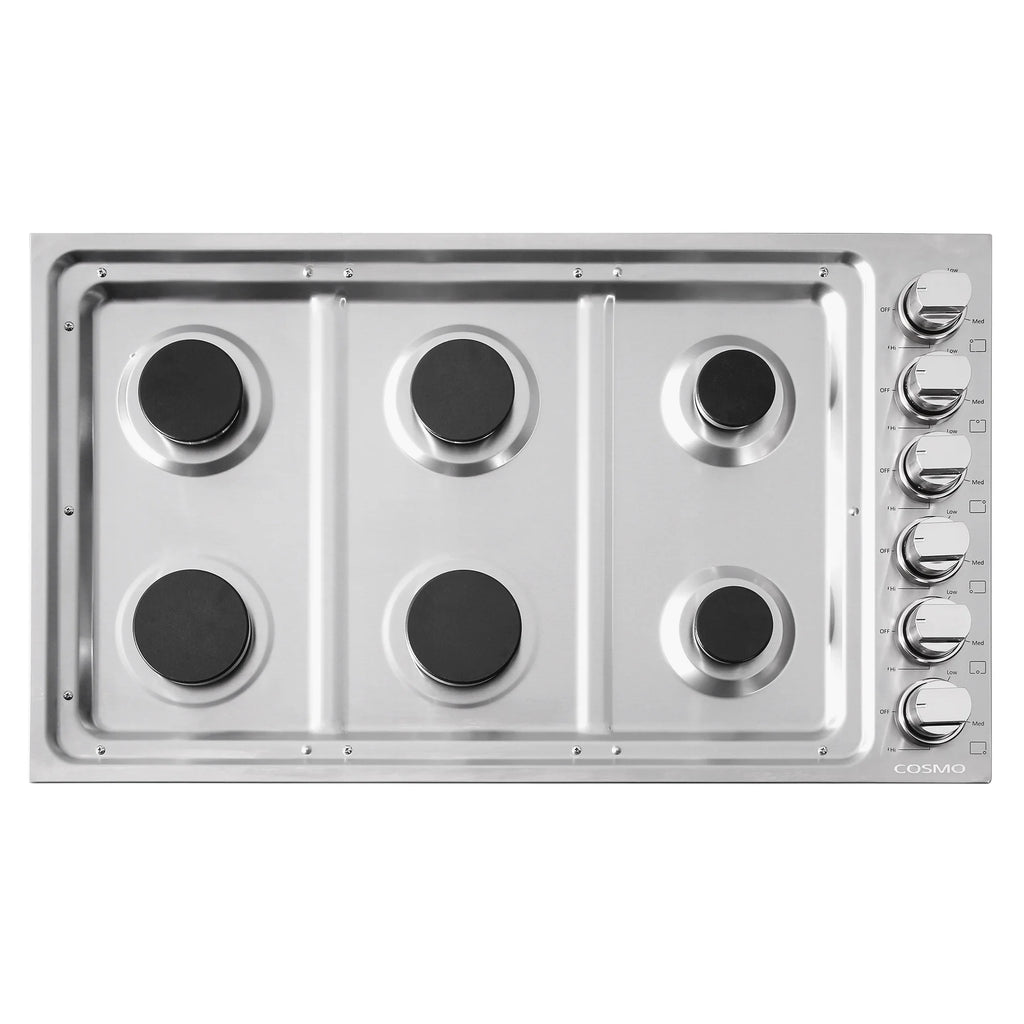 Gas Cooktop with 6 Sealed Italian Made Burners in Stainless Steel