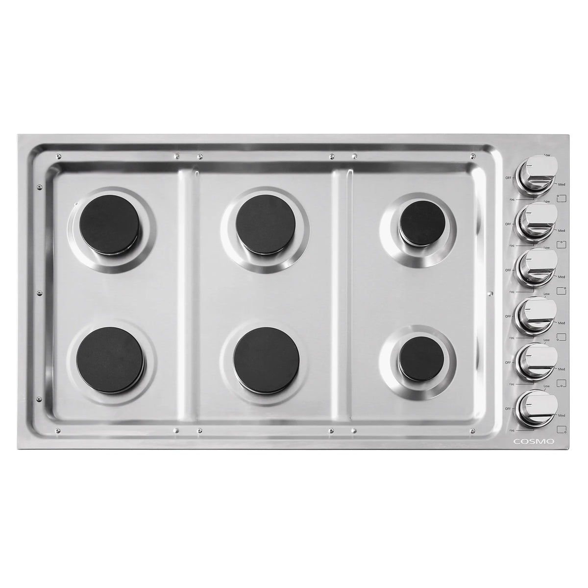 Gas Cooktop with 6 Sealed Italian Made Burners in Stainless Steel