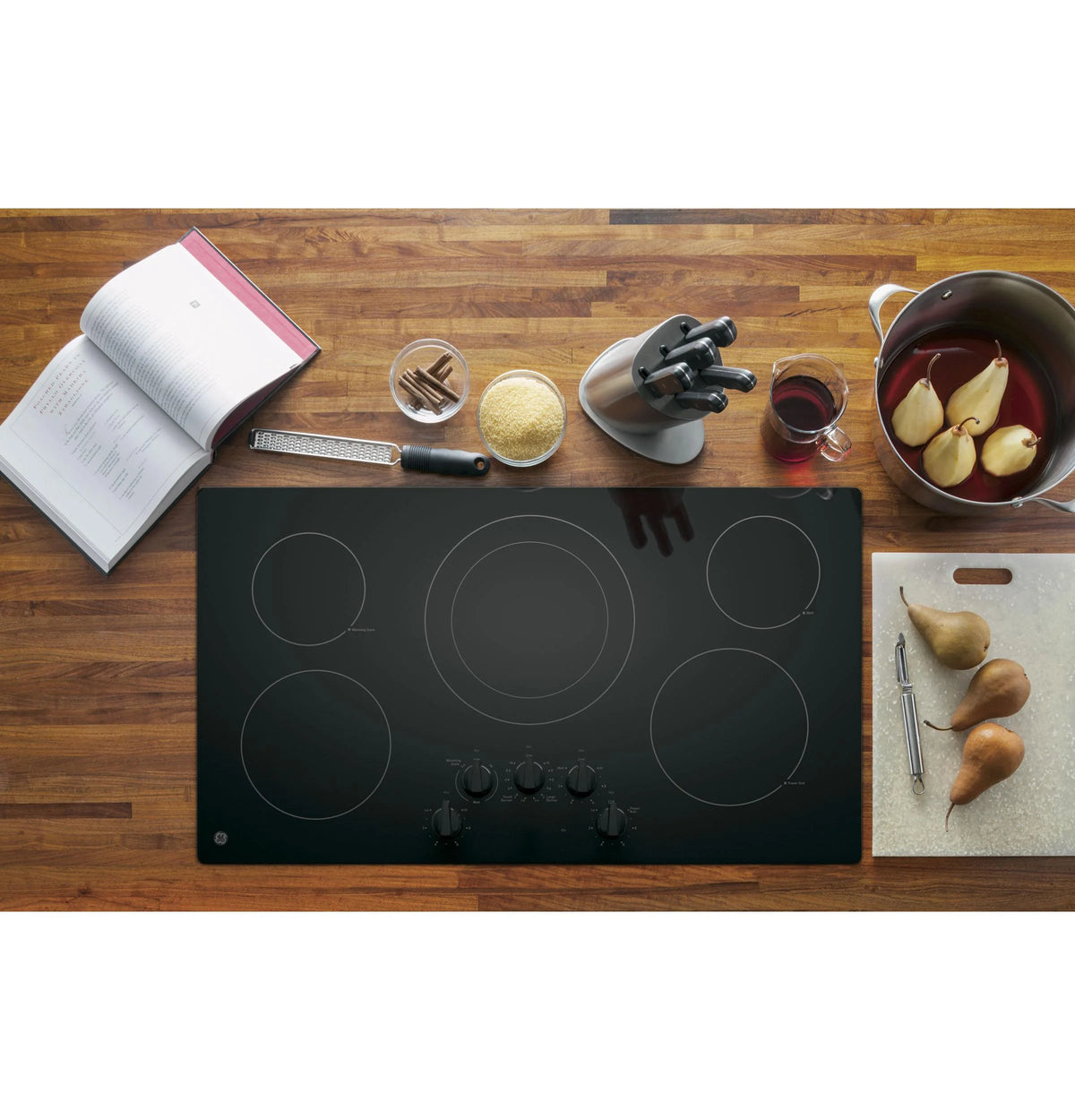 GE® 36" Built-In Knob Control Elec Cooktop 5 radiant elements, Power Boil Dual-Ring model JP3036DLBB