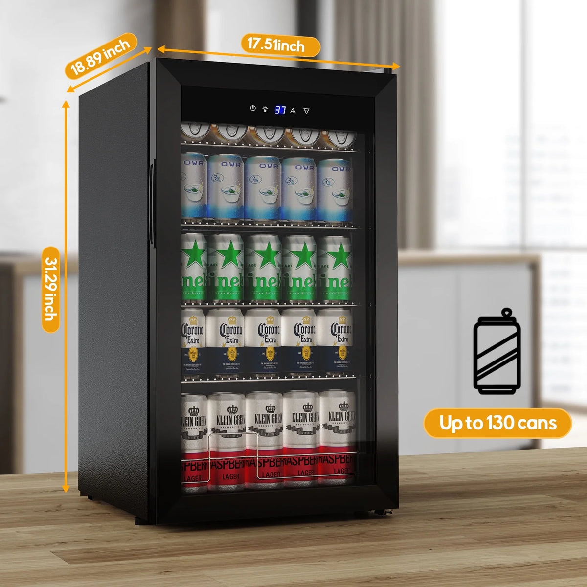 Nipus 17.52 inch Beverage Refrigerator Cooler,120 Cans Capacity with Glass Door for Soda Wine Beer, with Adjustable Removable Shelves, Black