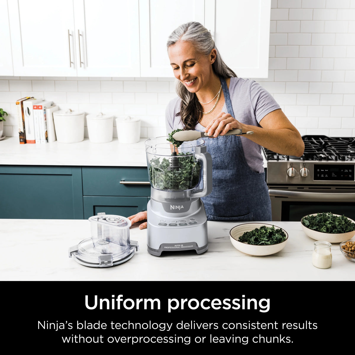 Ninja 4-in-1 12 Cup Food Processor, 1000 Watts, XL Capacity, 4 Auto-iQ Programs, Chop, Puree, Dough, Disc, NF700 Silver