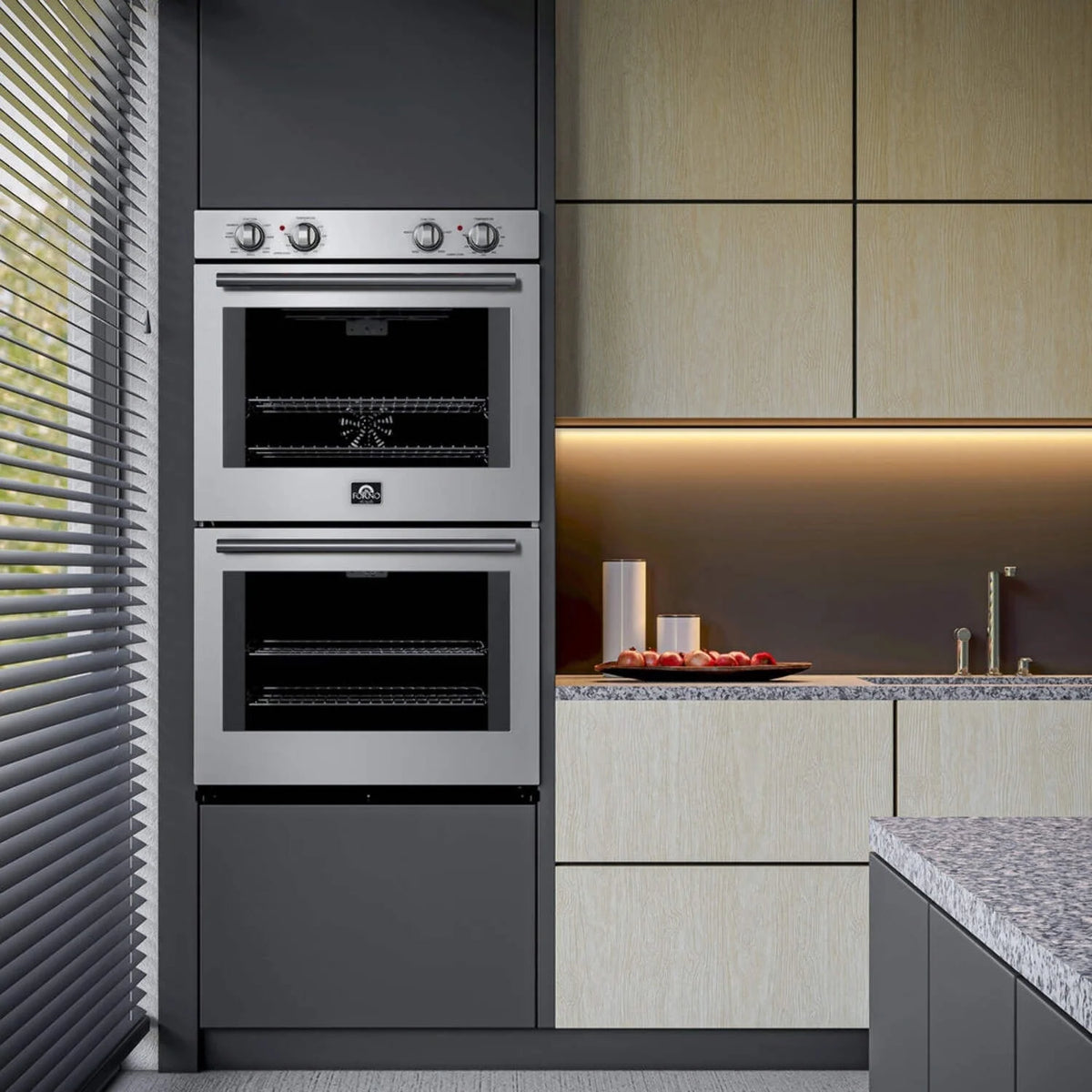 Forno Vomero 30-Inch Double Wall Oven, Stainless Steel, 10 cu.ft Total Capacity, 7100W Convection, Mechanical Controls, Self-Cleaning Function