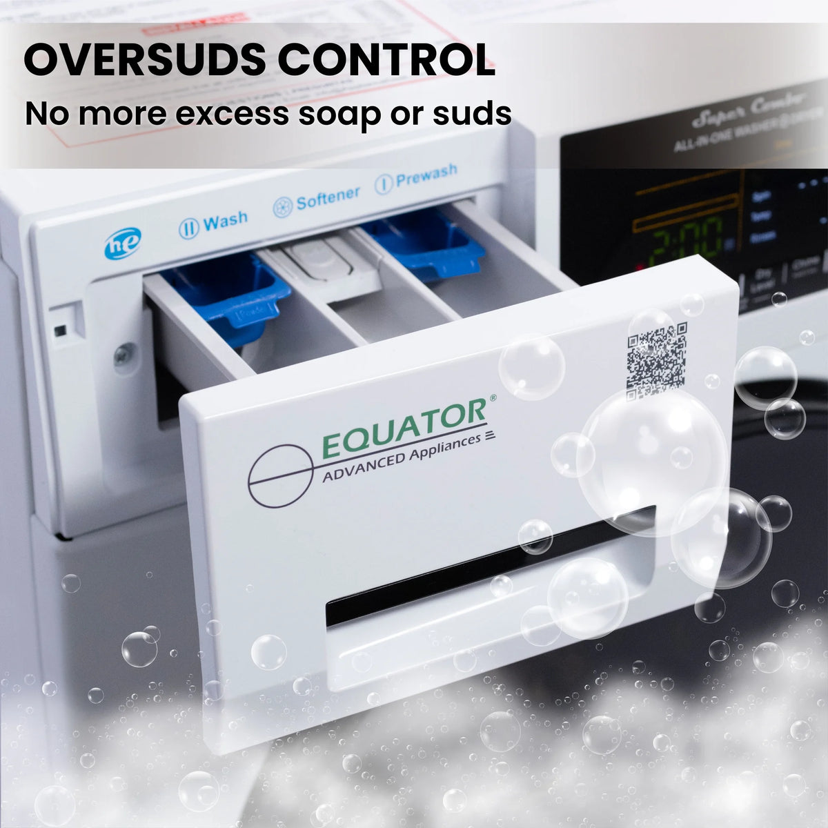 Equator Combination Washer Dryer Ventless/Vented Pet cycle 1.62cf/15lbs 110V with Adjustable legs