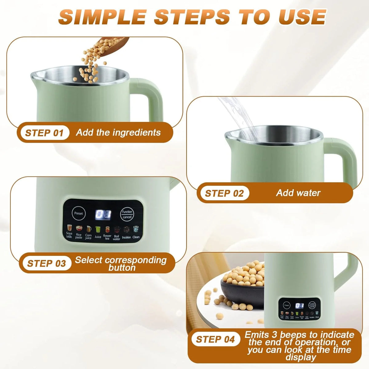 Nut Milk Maker Machine, 20 oz Automatic Milk Machine with 10 Blades, Plant-Based Milk, Oat, Soy, Dairy Beverages, Soy Milk Maker with 12 Hours Timer/Keep Warm/Auto-clean(White)