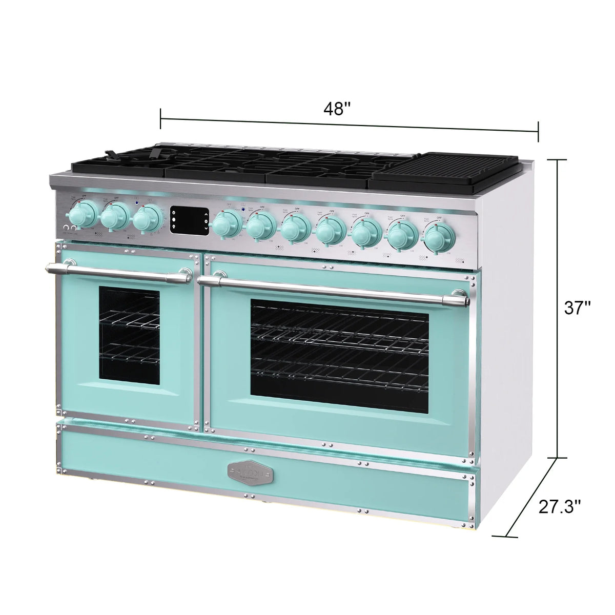 Akicon 48 Inch Freestanding Gas Range with 8 Sealed Burners Cooktop, 6.7 Cu.Ft. Dual Zone Capacity, Natural Gas/LP Convertible-BSGBGGA1