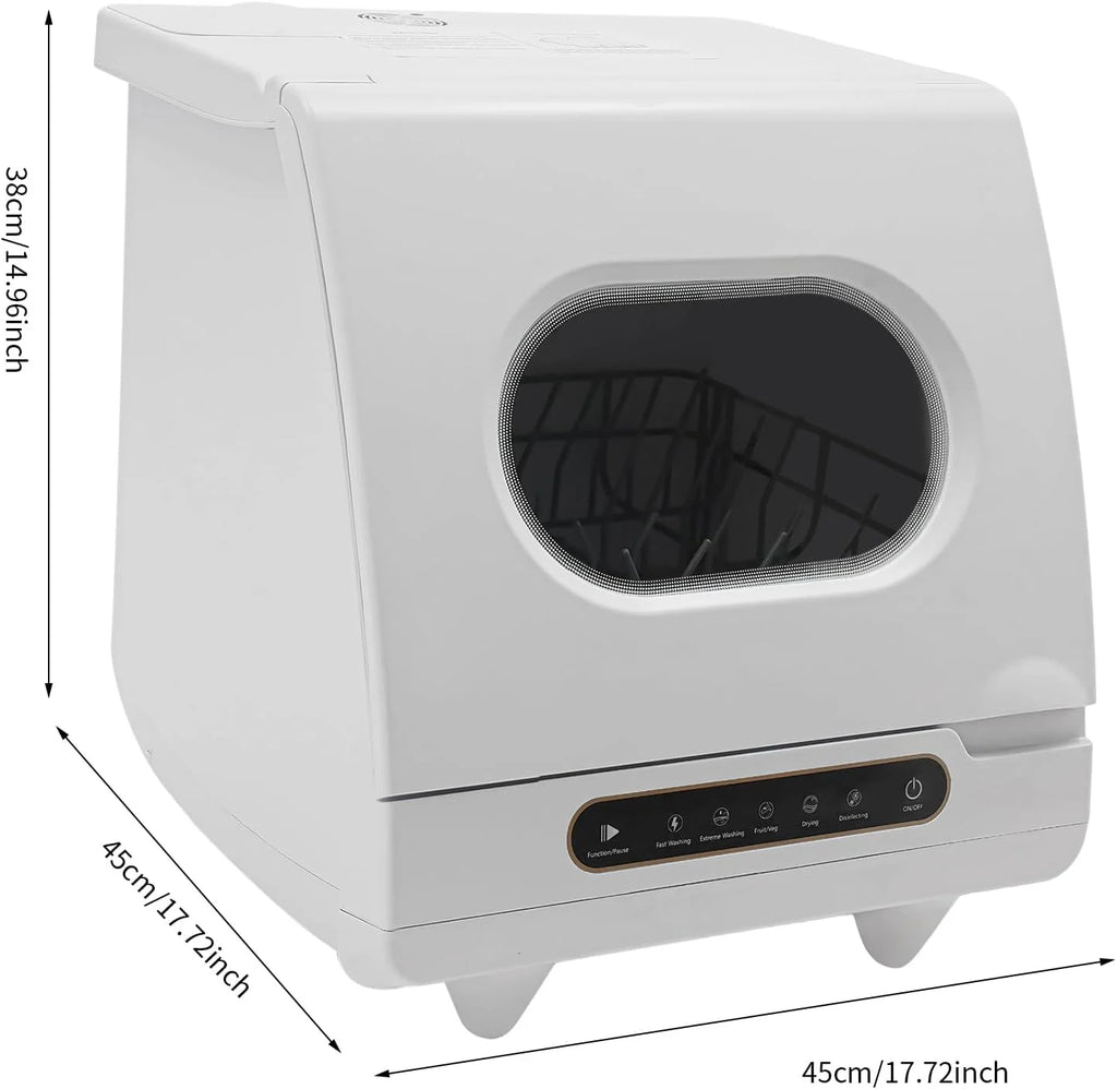 Portable Countertop Dishwasher, 1200W Mini Dishwasher with 12 Water Outlets and 360�� Spraying Cleaning, White Fully Automatic Dishwashing Machine for Homes, Dormitories, Recreational Vehicle