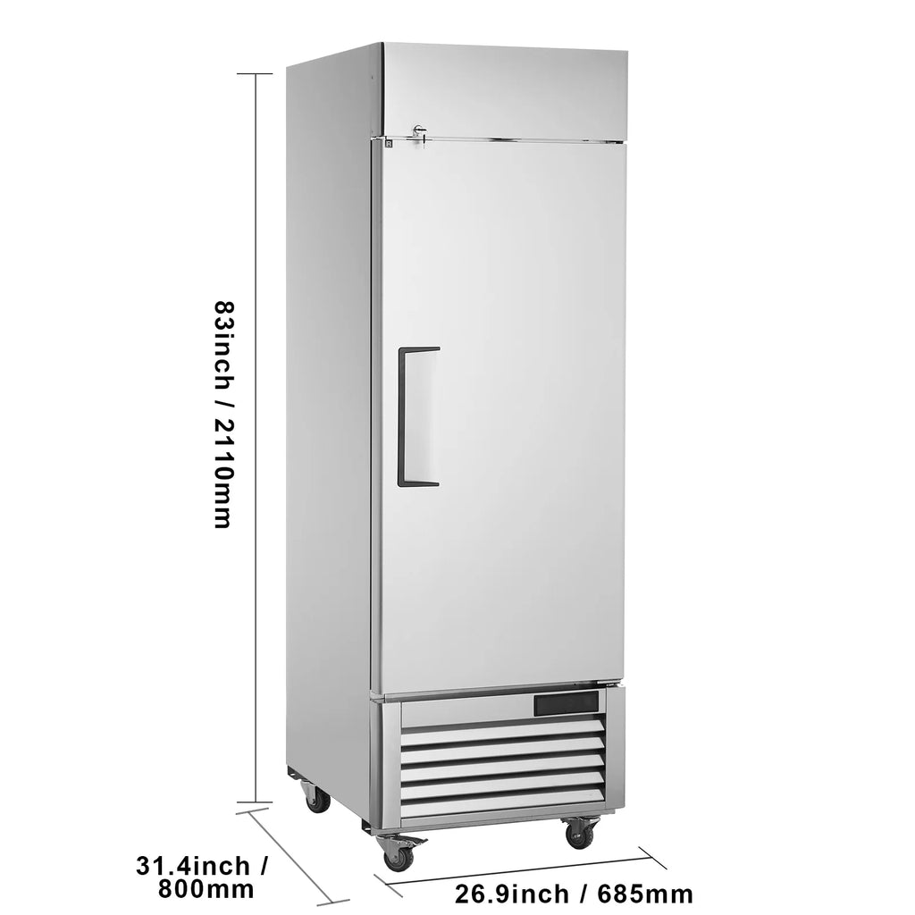 KFFKFF Commercial Reach-In Refrigerator 19.32 Cu.ft Upright Freezer 1 Door 4 Shelves 4 Wheels 27" Width