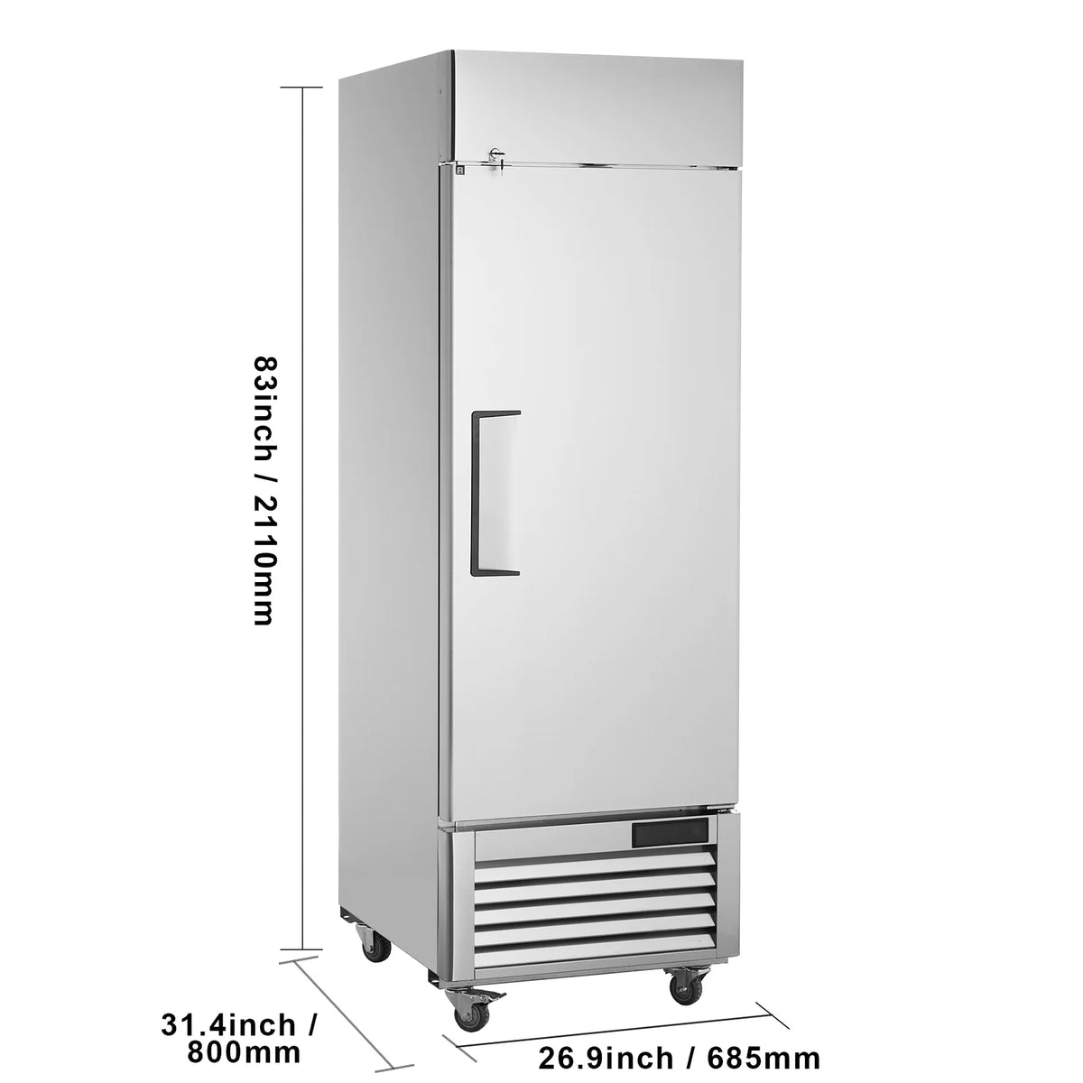 KFFKFF Commercial Reach-In Refrigerator 19.32 Cu.ft Upright Freezer 1 Door 4 Shelves 4 Wheels 27" Width