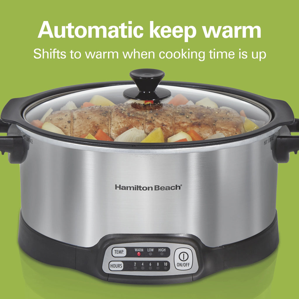Hamilton Beach 6 Qt Programmable Slow Cooker, Stovetop Safe Nonstick Aluminum Crock with Removable Pot, Stainless Steel