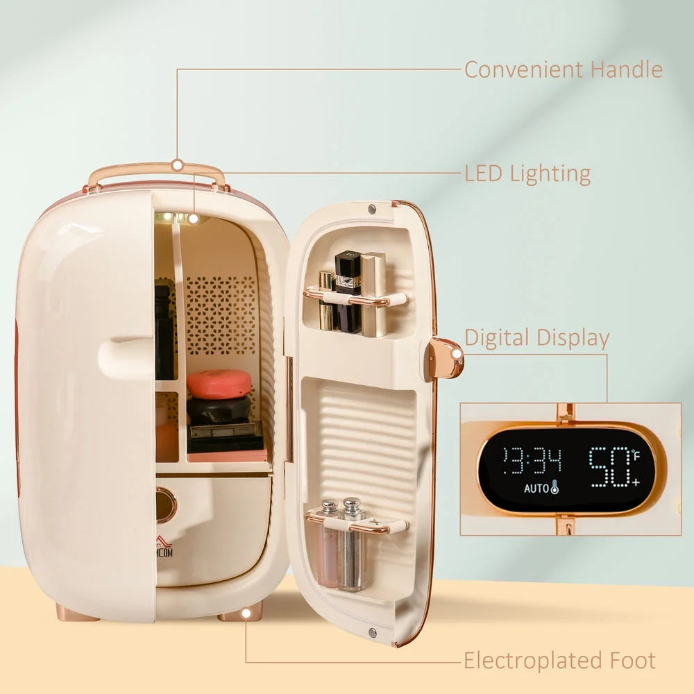 Spaco Portable Skincare Fridge with LED Display, 12L Mini Fridge for Beauty, Makeup and Cosmetics, Small Refrigerator Cooler for Desktop, White