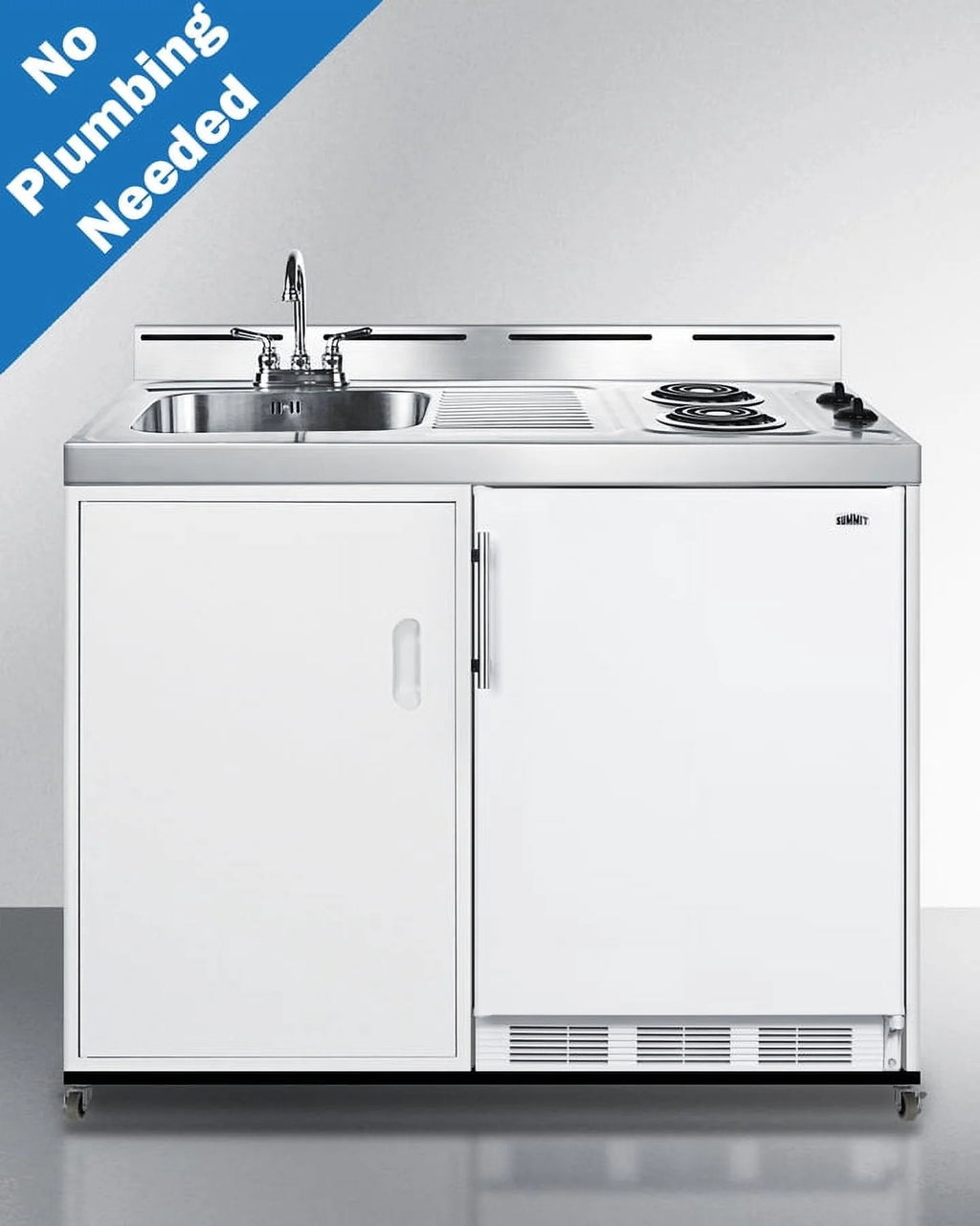 48" Wide Mobile All-In-One Kitchenette, No Plumbing Needed, white, Coil Burners