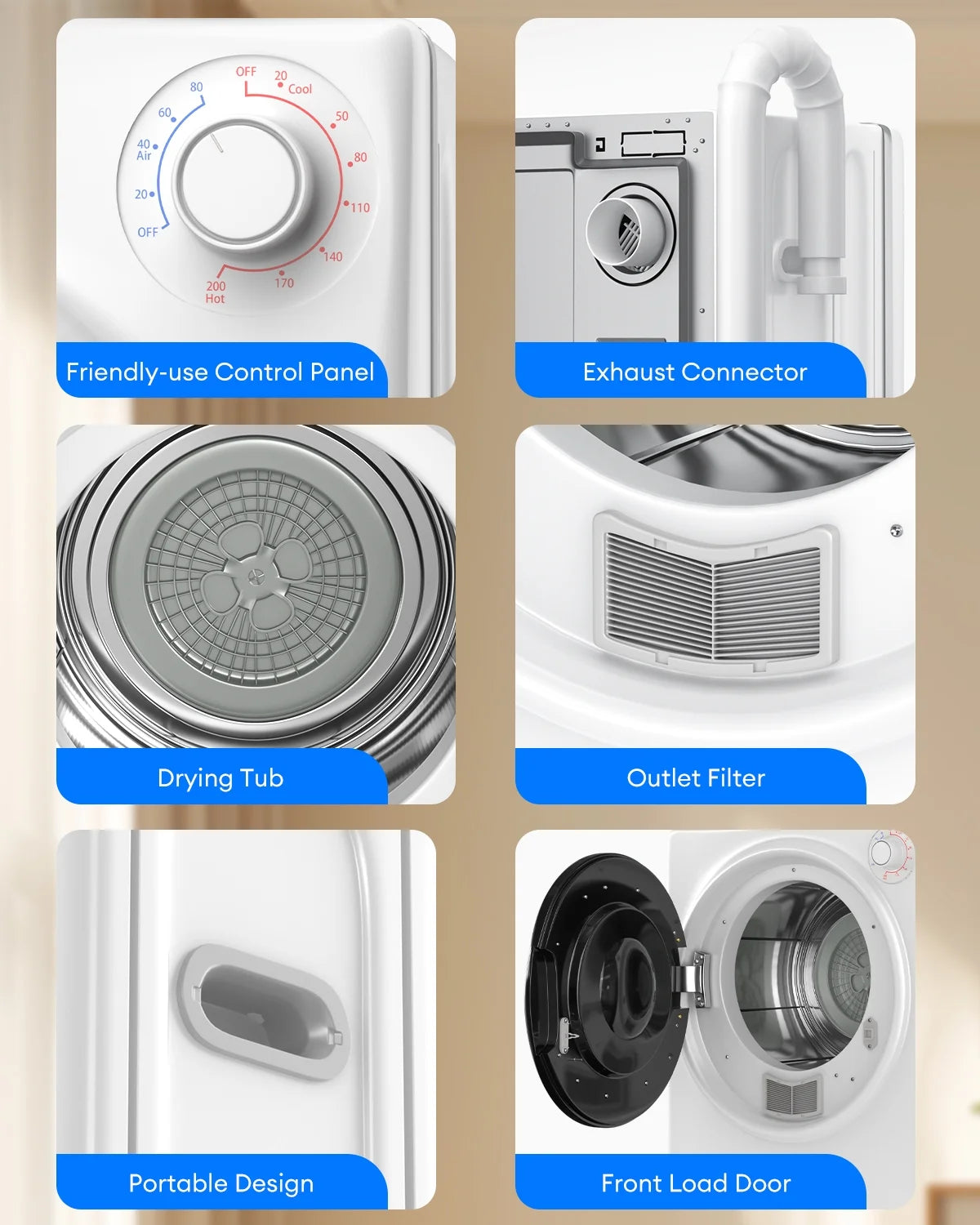 TABU Washer and Dryer Set, 19LBS Fully Automatic Washing Machine & 8.8LBS Clothes Dryer (White&White)