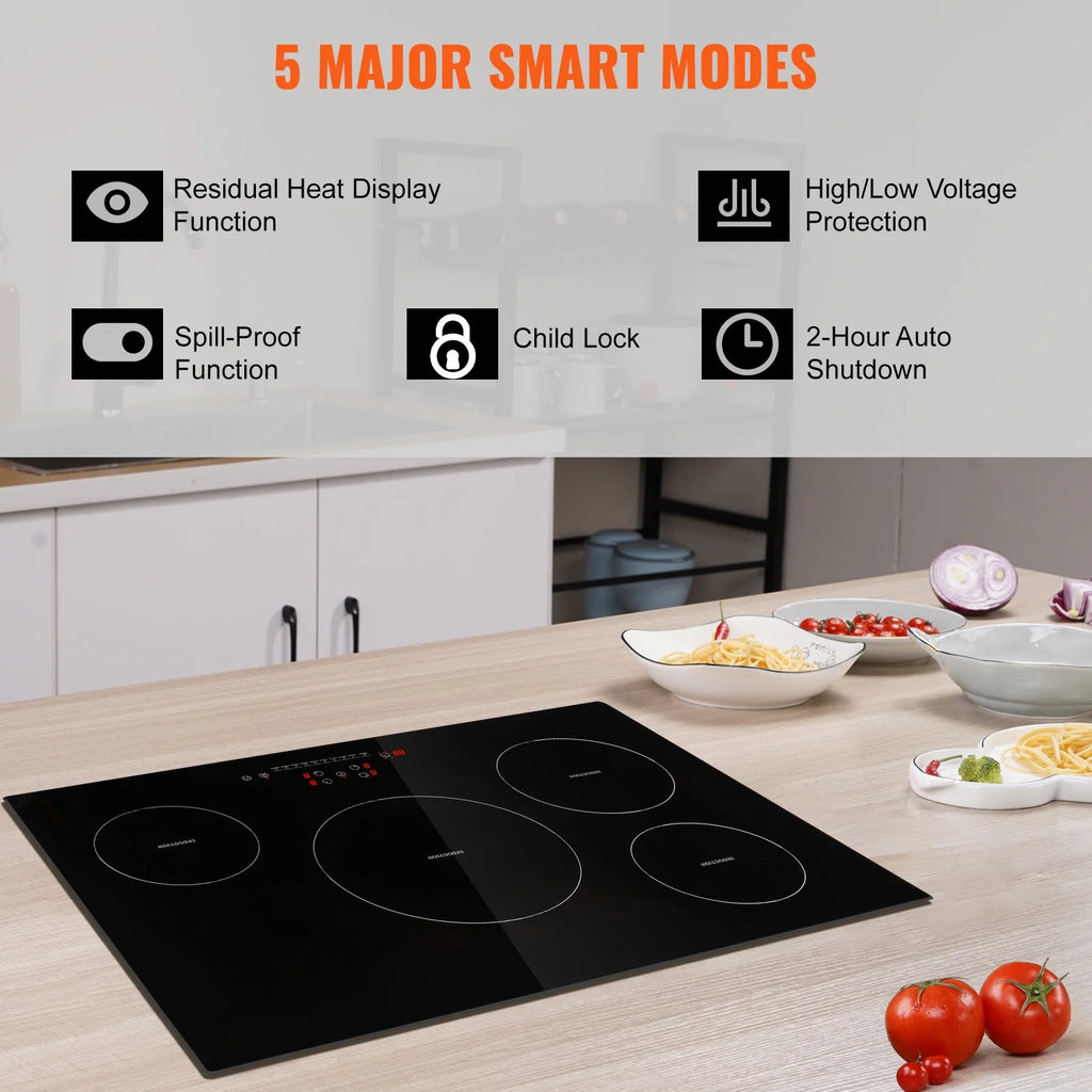 KFFKFF 30" Electric Cooktop, 4 Burners 7500W Built-in Electric Stove with Touch Controls, Safety Lock, 9 Temperature Settings 220-240V