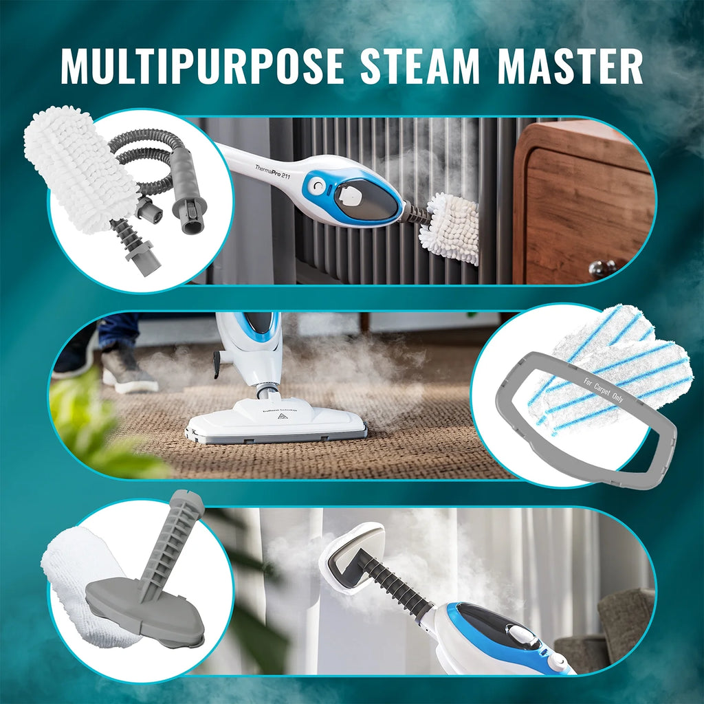 Pursteam ScrubMaster Steam Mop with Dual Scrubbing Head, LED Headlights, Adjustable Steam Control, Anti-Slip Swivel Head, Cable Holder & Upright Lock
