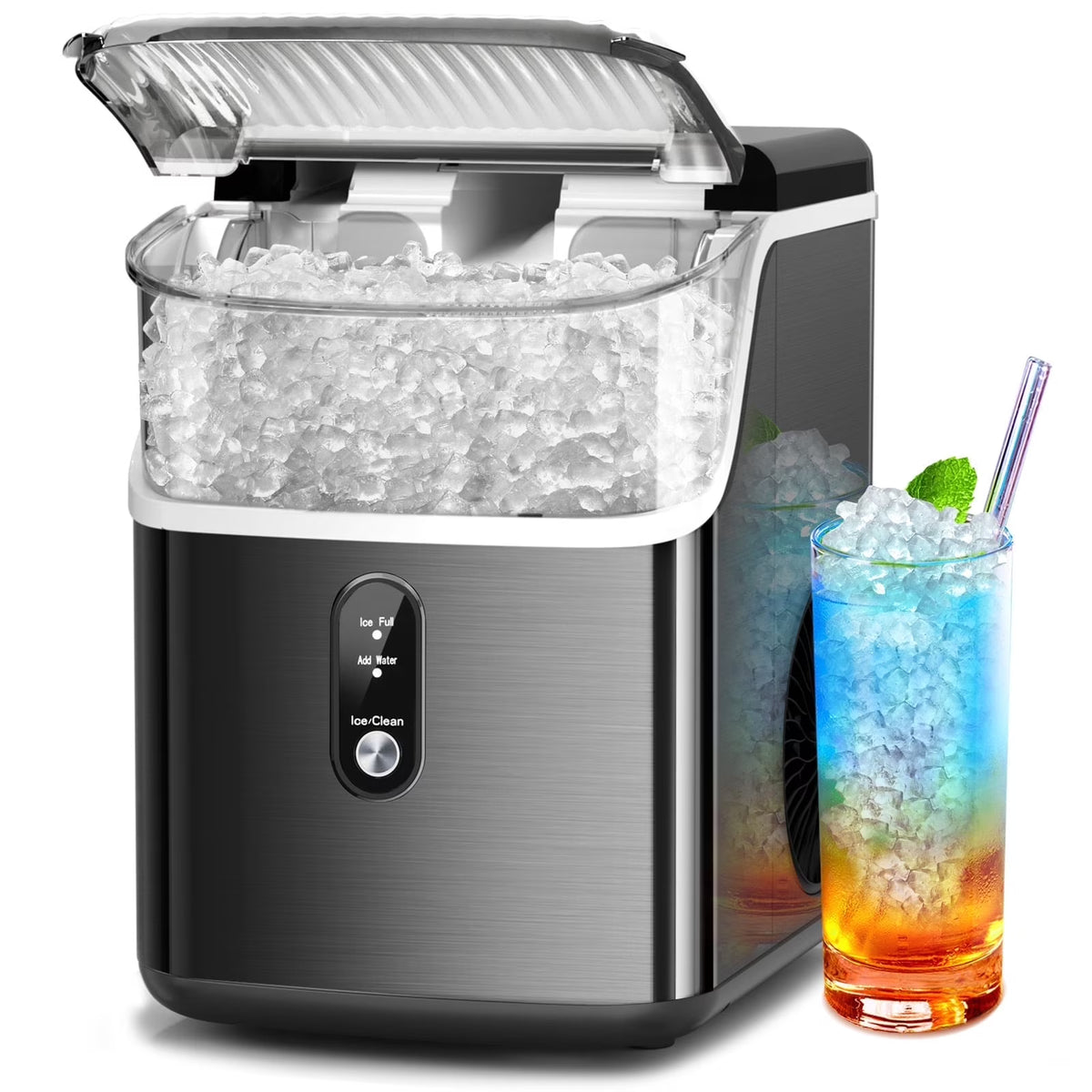 Auseo Nugget Ice Maker Countertop, Pebble Ice Maker Machine with 35lbs/24H Soft Ice, Self-Cleaning,  for Home/Kitchen/Office (Black)