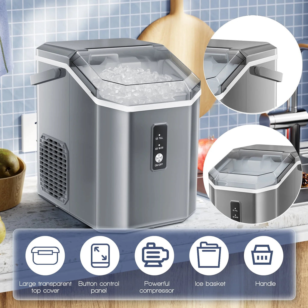 LHRIVER Countertop Nugget Ice Maker, 35Lbs/24H, Soft Chewable Ice, Ice Scoop, Self-Cleaning, White